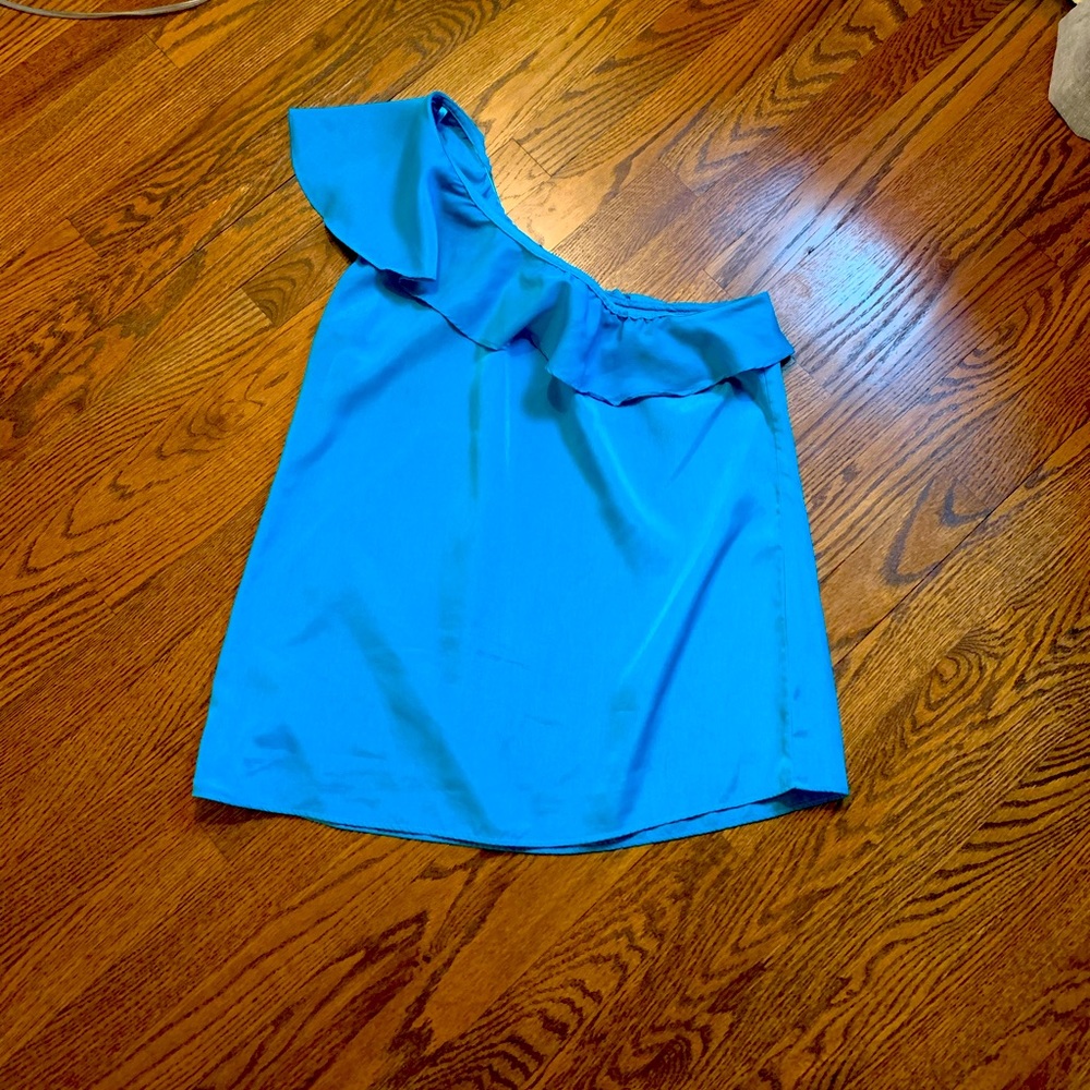 Ruffled Blue One Shoulder Top
